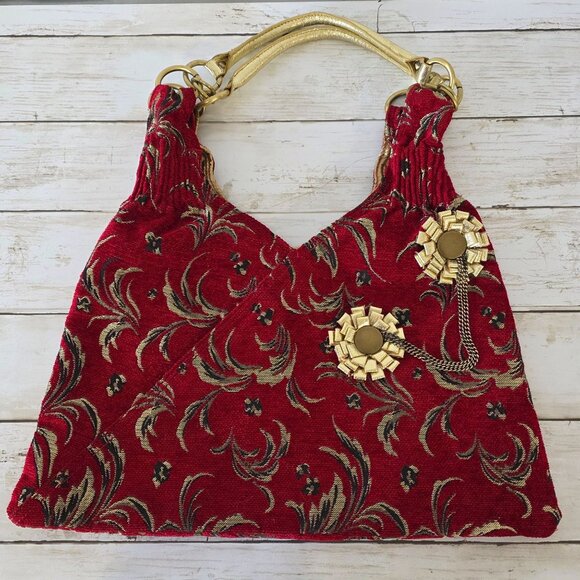 Vintage Y2K Rampage Burgundy Red Gold Tapestry Bag Purse Glam Regency Statement - Picture 1 of 9